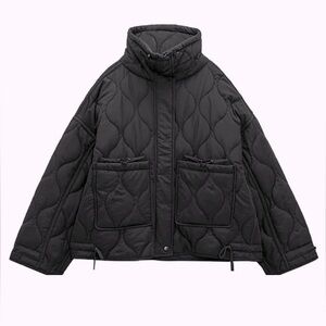 Zara Women’s Overiszed Quilted Jacket Bomber Coat Zip Up Stand Collar ,size S